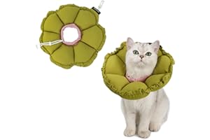 H HIDREAM Soft Cat Cone Collar， Cute Adjustable Cat Recovery Collar，Elizabethan e Collar That can Protect Head and Foot Wounds，Green Flower All-Season Style