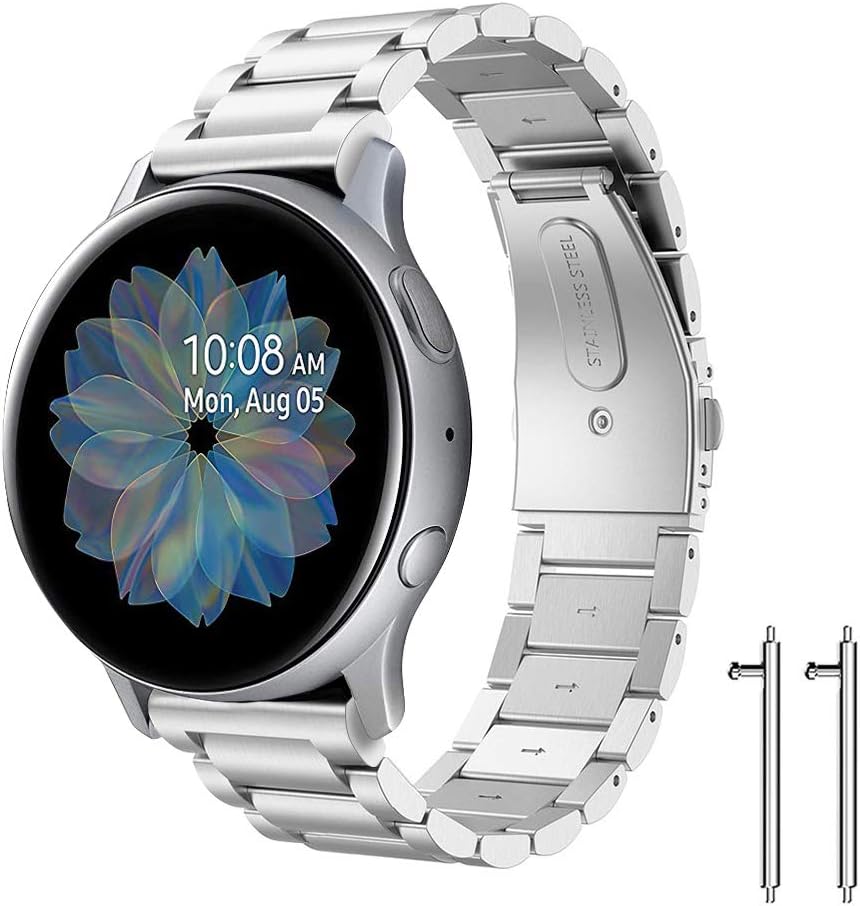 Diruite for Samsung Galaxy Watch Active 2 40mm(44mm)/Samsung Galaxy Active 40mm Strap,Plating Solid Stainless Steel,Butterfly double snap Bracelet Adjustable Replacement Wrist Bands