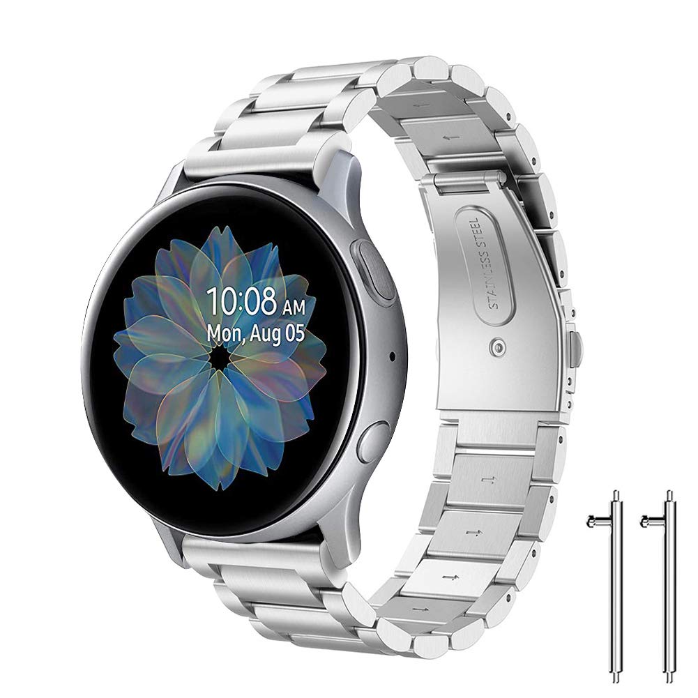 Diruite for Samsung Galaxy Watch Active 2 40mm(44mm)/Samsung Galaxy Active 40mm Strap,Plating Solid Stainless Steel,Butterfly double snap Bracelet Adjustable Replacement Wrist Bands - Silver