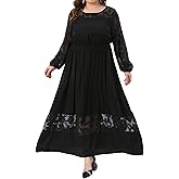 Agnes Orinda Plus Size Womens Long Sleeve Wedding Guest Lace Formal Party Cocktail Sheer Mesh Elegant Maxi Dresses