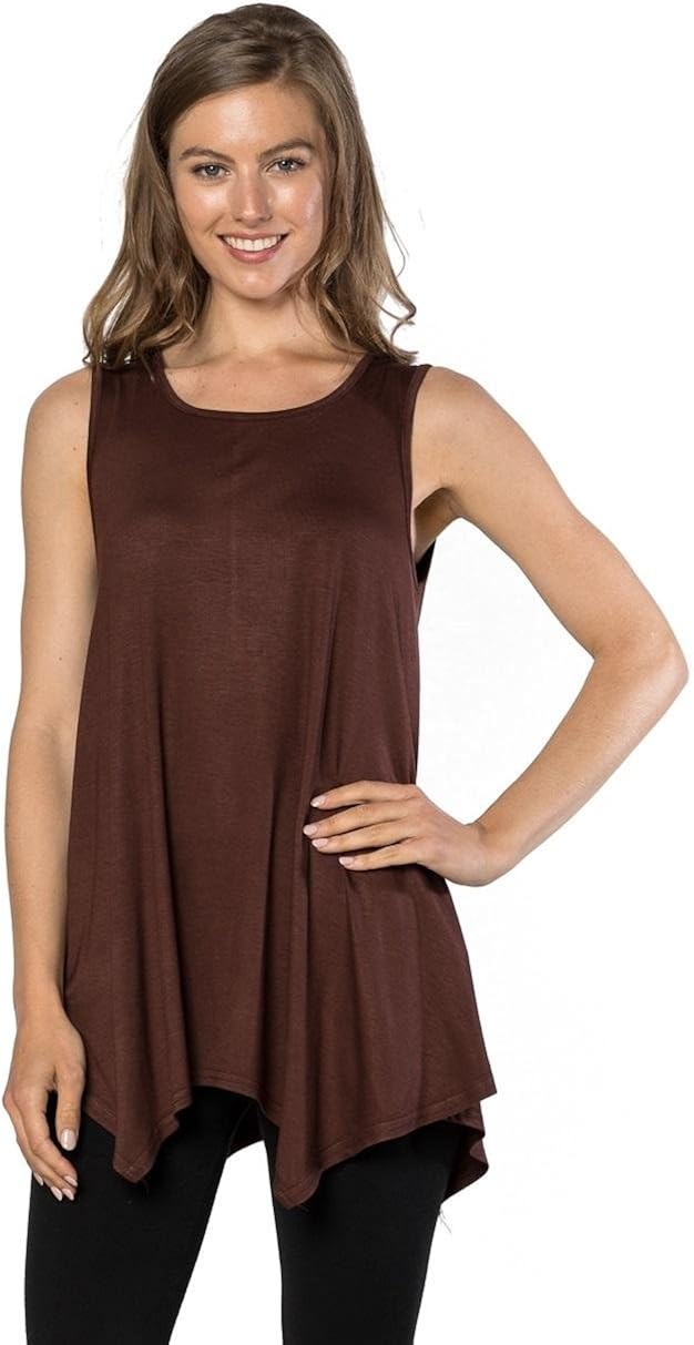 Velucci Womens Tunic Tank Top T-Shirt - Loose Basic Sleeveless Tee Shirt Blouse