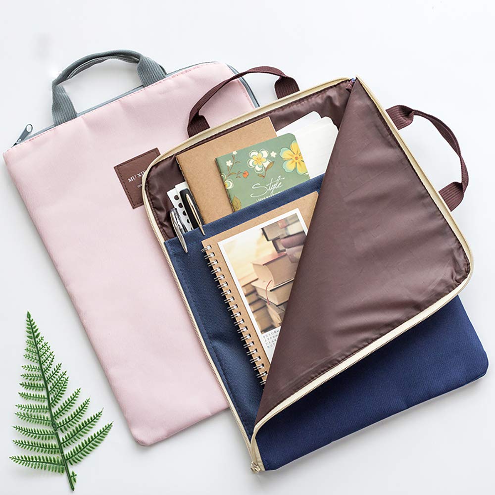 A4 Multifunctional File Folders Portable Canvas Document Wallets Waterproof Zipper File Organiser Storage Bag with Handle for Papers Pens Book Tablet