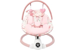 SUIHUOOO Baby Swing for Infants with 5 Swing Speeds, Portable Electric Baby Swing with Bluetooth, Remote Control & Touch Panel, 5-Point Harness, Indoor & Outdoor Use, Pink