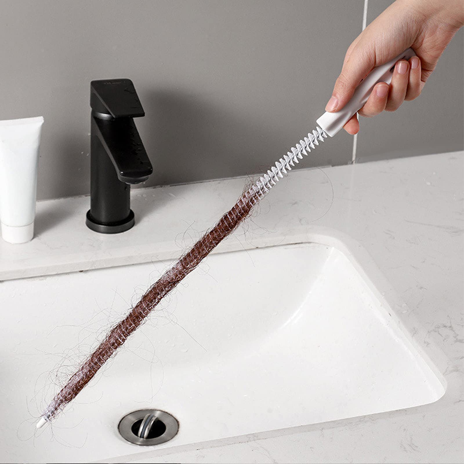 2 Pcs Sink Cleaning Pipe Brush, Flexible Sink Unblocker Drain Unblocker Tube Brush Household Sewer Dredging Tool Waterpipe Overflow Cleaner Hair Catcher Brush for Bathroom Kitchen Refrigerator-45/60cm