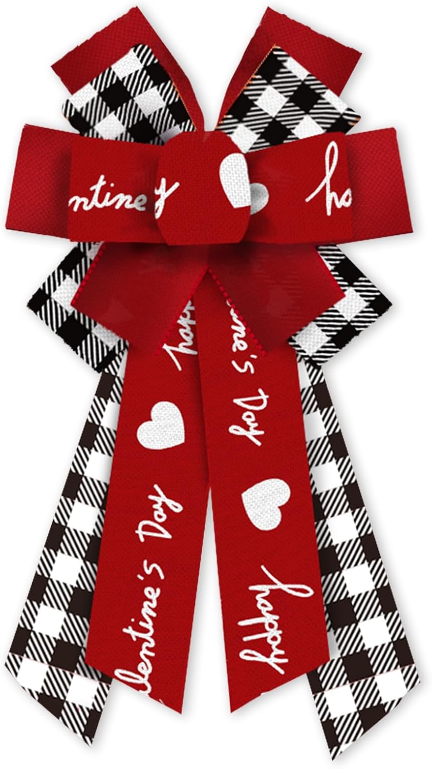 Bows & Ribbons - Large Valentine's Day Words Wreath Bows Valentines White Black Plaids Burlap Fabric Bows for Wreath Valentines Decor Ribbon Bows for Valentine's Day Party Wedding Indoor Outdoor Decoration Supplies
