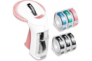 AIRMALL Embossing Label Maker, Omega S Vintage Embossed Label Maker, Retro Embosser Labeler with 6 Rolls 3D Embossing Label Tapes, Old School Label Printer, Waterproof for Home Office Kids DIY Crafting, Pink