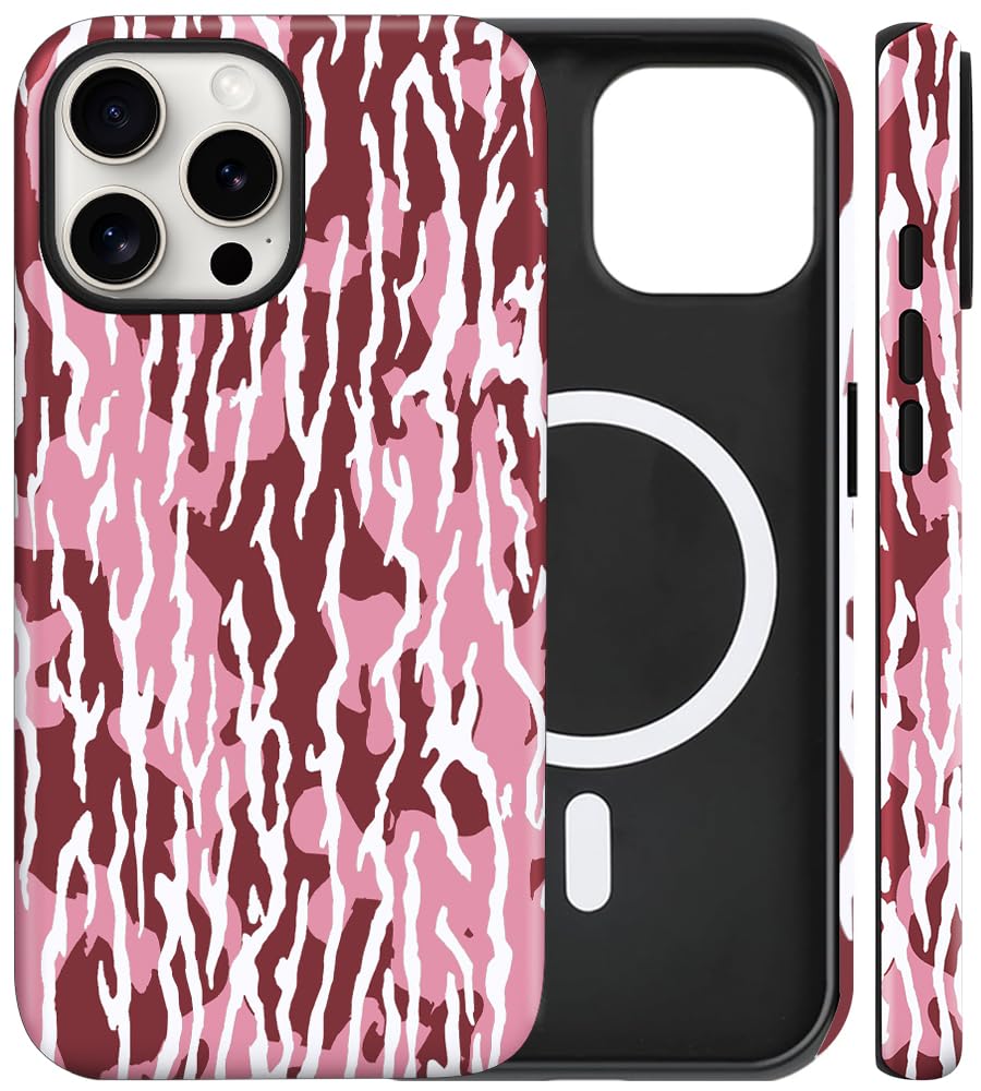flewfun Magnetic for iPhone 16 Plus Case Pink Camo Phone Case, Shockproof Slim Soft TPU and Hard PC Protective Cases Compatible with MagSafe Protective Designed for Boy Men Women