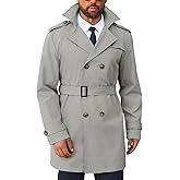 Runcati Men's Trench Coat Double Breasted Notched Lapel Long Jacket Belted Windbreaker Casual Slim Fit Overcoat