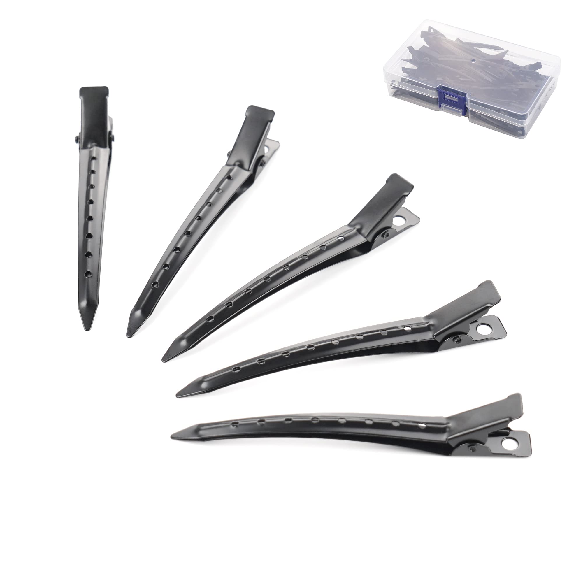 JOYOYO 40 Pcs Duck Billed Hair Clips Hair Styling Clips Metal Crocodile Clips Pin Curl Clips with Holes, Professional Hair Sectioning Clips for Barbershop Women Girls 3.5 Inch