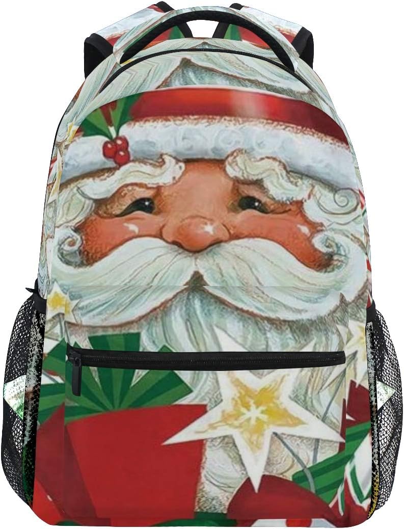 Leisure Bag,Holiday Festive Cute Cartoon Santa Clause with Many Gifts Christmas,Student Bag Backpack Travel Large Capacity