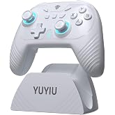 YUYIU Wireless Gaming Controller for PC, Switch, Steam Deck, Android, iOS | Hall Effect Joysticks, 1000Hz Polling Rate, RGB Lighting, Dual-Mode Triggers, Macro, Turbo, 6-Axis Gyro, Charging Dock, White