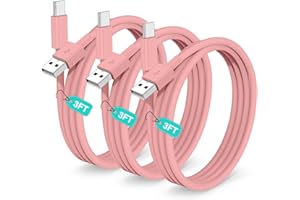 HCOOB 3Pack Car Carplay Cable for iPhone 15 15 Pro Max 15 Plus Car Charger Cord, 3FT USB A to USB C Cable Carplay Adapter Cord Charging for iPhone 15 Plus,iPad Pro,iPad Air 5/4,iPad Mini 6-Pink