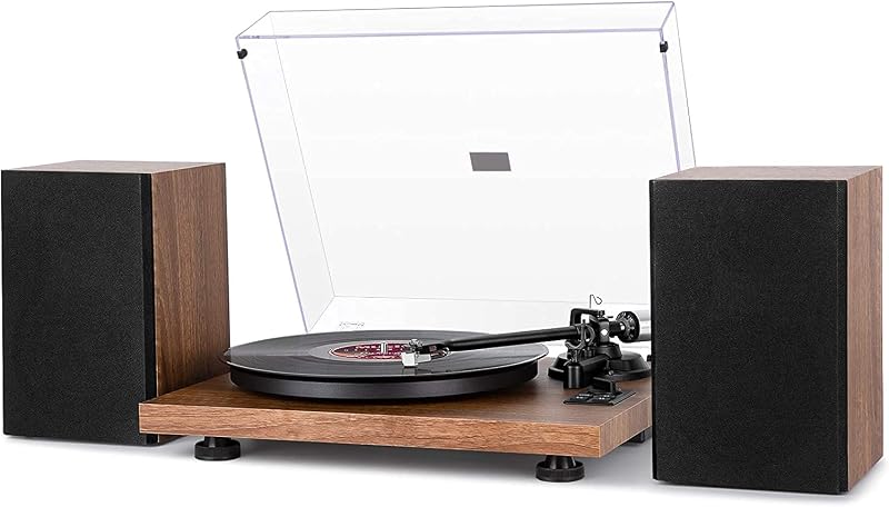 1 BY ONE Bluetooth Turntable Hi-Fi System with 36W Bookshelf Speakers