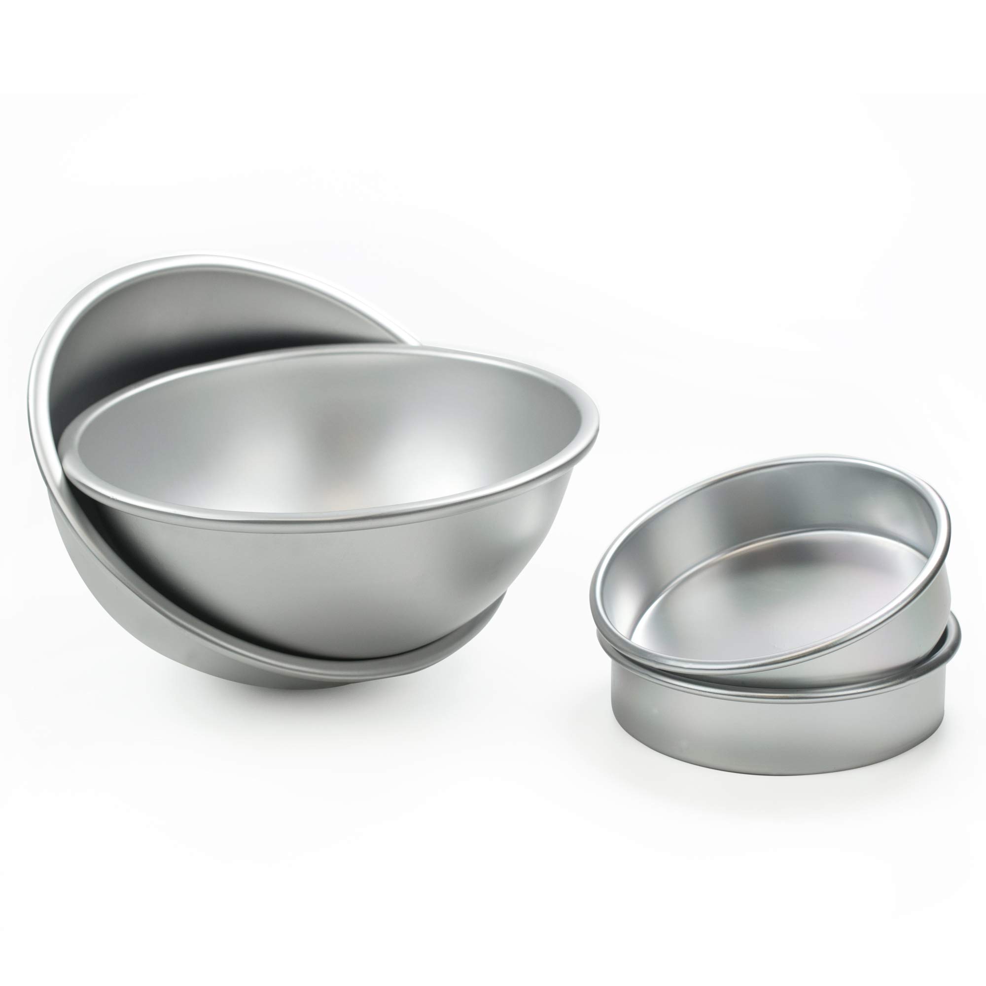 TRIXES Aluminium Ball/Hemisphere/Dome Cake Pan Set - Includes 2 x Half Sphere Baking Tins & 2 x 6 Inch Round Tins - 3D Ball Cake & Dessert Moulds - for Novelty Football, Tennis, Golf Sports Cakes