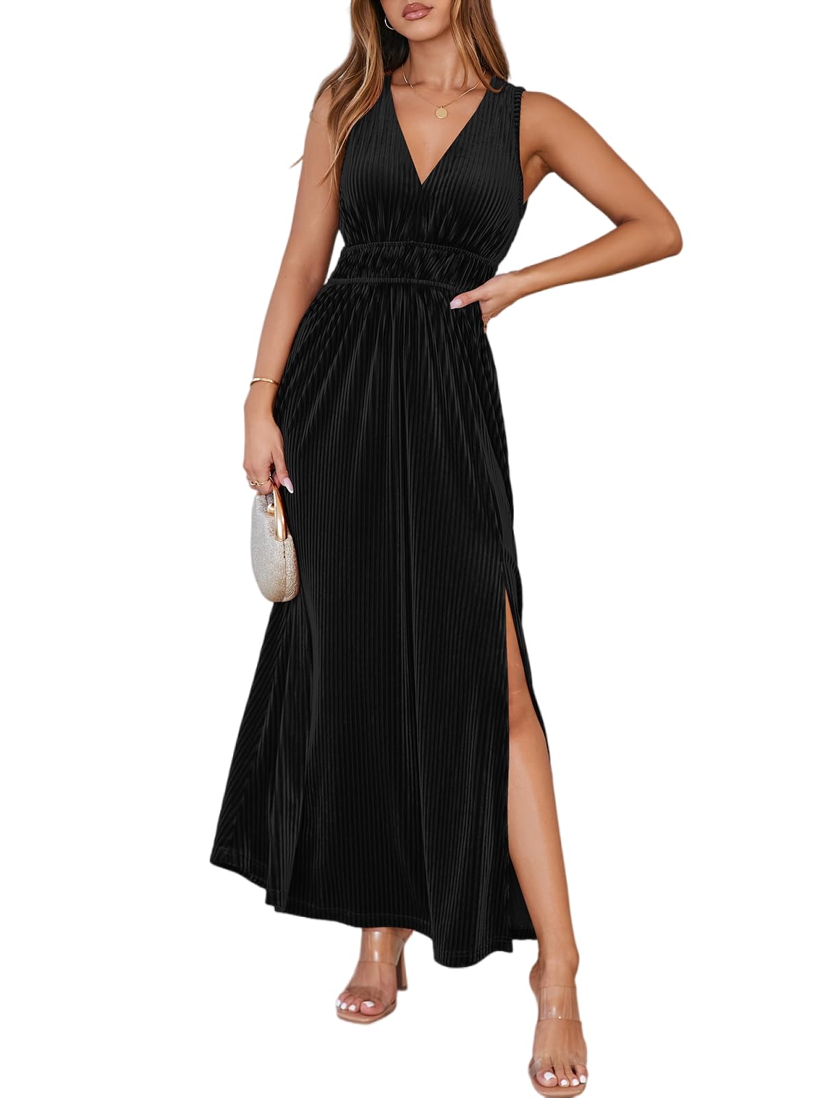 Photo 1 of ******SIMILAR ITEM****
Flessibili Women's Elegant Solid Color Velvet Midi Dress Funeral Long Dresses Sleeveless Formal Maxi Dress A#Black Large