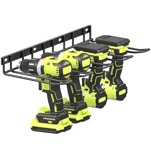 WELDUN Tool Storage Wall Mount, Tool Rack, 4 Slots, Power Tool Organiser for a Garage or Tool Room, Tool Storage
