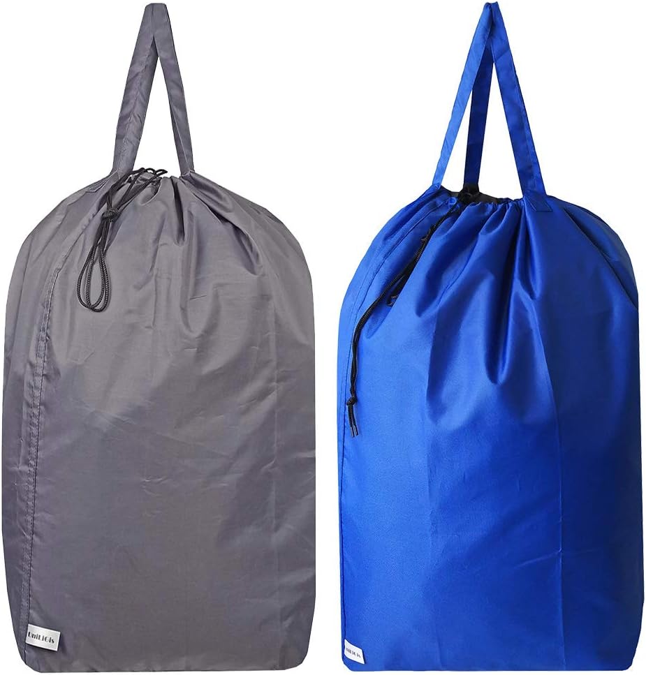 UniLiGis Tear Proof Nylon Laundry Bag with Handles,Hamper Liner with Drawstring Closure for Travel,Dirty Clothes Bag Fit Most Laundry Hamper and Sorter,27.5x34.5 inches RoyalBlue and Grey