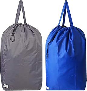 UniLiGis Tear Proof Nylon Laundry Bag with Handles,Hamper Liner with Drawstring Closure for Travel,Dirty Clothes Bag Fit Most Laundry Hamper and Sorter,27.5x34.5 inches RoyalBlue and Grey