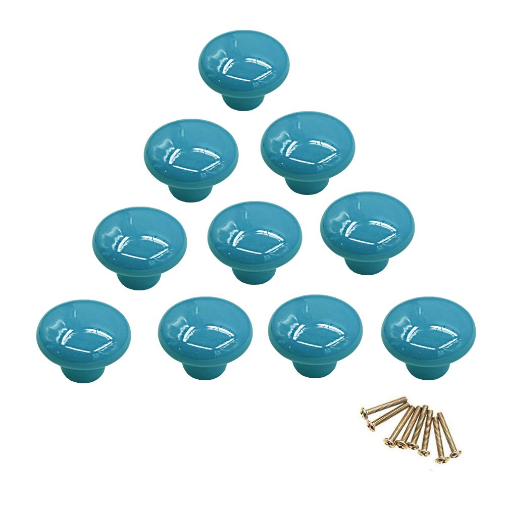 NUODWELL 10Pcs Round Colorful Ceramic Cabinet Knobs Single Hole Pull Handle for Drawer,Cupboard,Dresser,Door (Blue) โ image 1