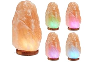 Color-Changing Himalayan Salt Lamp – 7" Tall Pink Salt Rock Lamp with USB Adaptor, Dimmer, Wooden Base – Night Light for Bedroom, Desk & Home Décor by Salacia