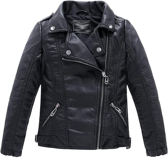 Echinodon Boys Biker Jacket Leather Jacket Children's Motorcycle Jacket Made of Faux Leather