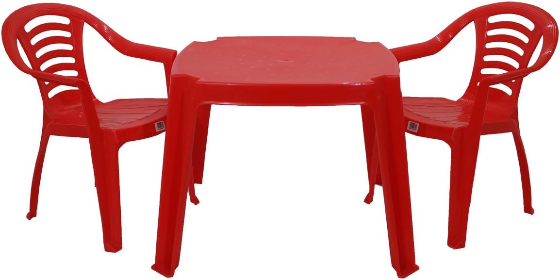 Red Table & 2 Chairs Childrens Kids Plastic Table and Chairs Nursery Sets Outdoor Tea Set