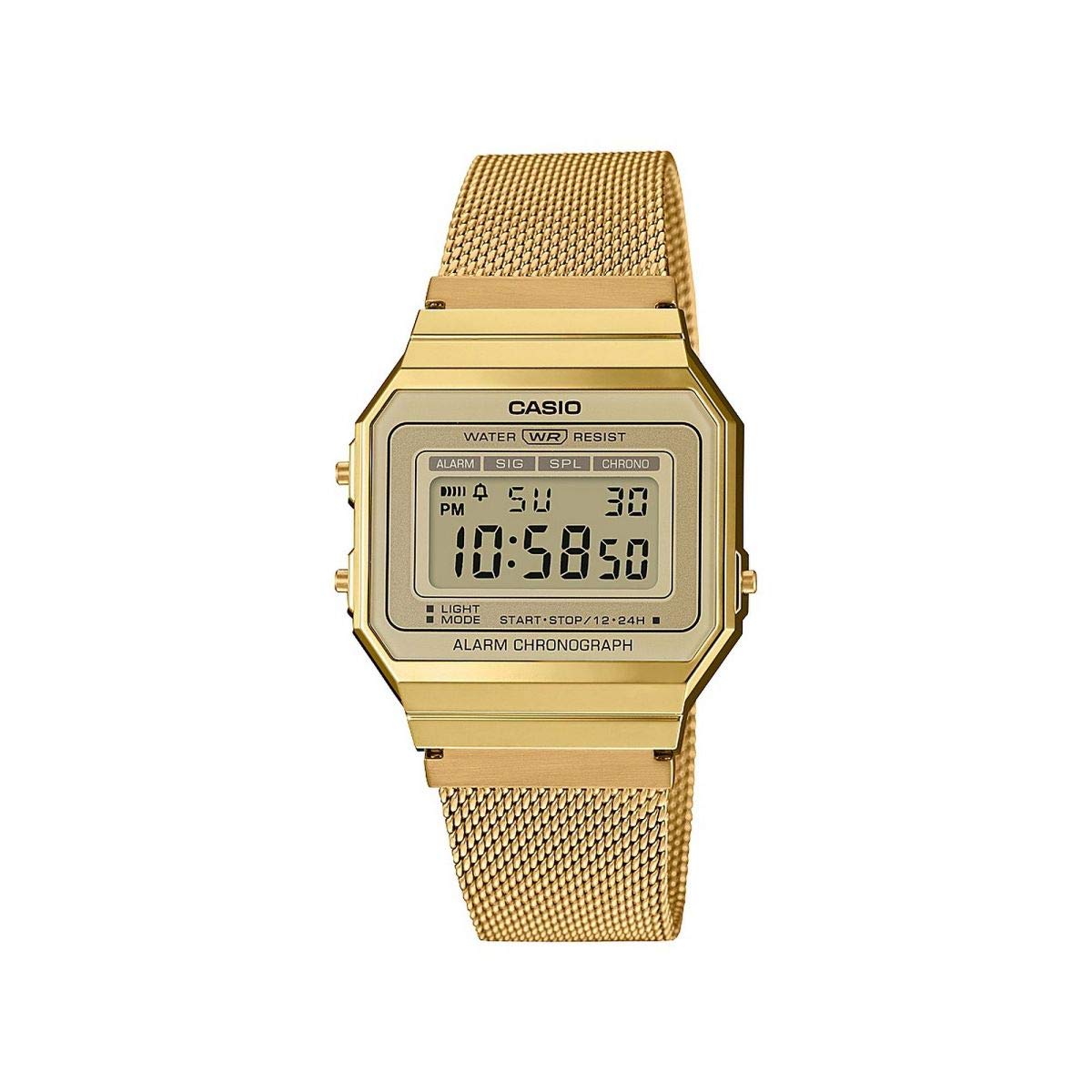 Casio Unisex 36.00mm Quartz Watch with LCD Digital dial and Gold Mesh Bracelet Strap A700WEMG-9AEF