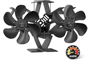 JossaColar Wood Stove Fan Heat Powered | 12-Blade Non Electric Heat Activated | Cocoon Fan for Fireplace/Pellet/Log Burner with Stove Thermometer | Wood Stove Accessories