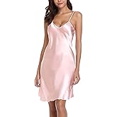 Vlazom Women Sexy Lingerie Satin Nightgown Silk Chemise Mini Slips V Neck Negligee Sleepwear with Adjustable Straps