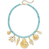 MYCUTEY Shell Starfish Charm Necklace For Women Boho Ocean Themed Necklaces for Women, Layered & Charm Pendant Necklaces Summer Beach Jewelry