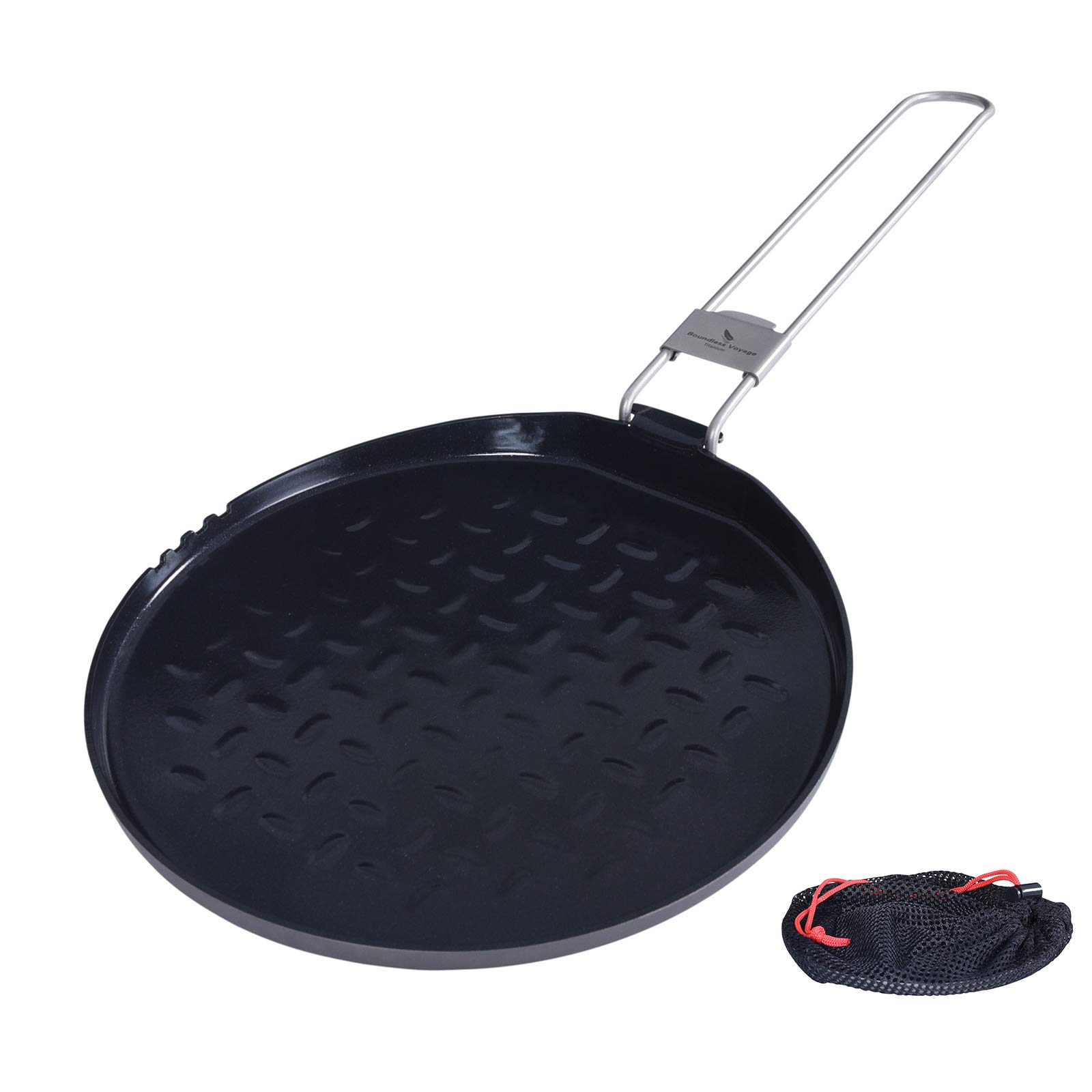 Boundless Voyage Titanium Nonstick Pan with Folding Handle Outdoor Camping Picnic Hiking Barbecue Frying Pan Ti15168B