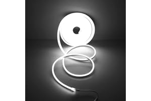 AOSUI Neon Lights Strip 12v LED Light Strip Cuttable LED Light Strip 16.4ft/5m Neon Rope Light Neon Flexible Strip Light Waterproof for Bedroom Indoors Outdoors, White(Power Adapter Not Included)