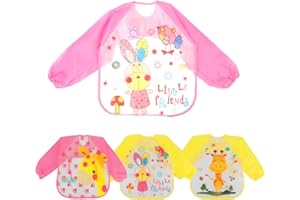 BAHABY 4 Packs Kids Art Smocks Toddler Aprons Painting Apron for Children Waterproof Artist Smock with Long Sleeve