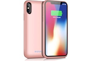 QTshine Battery Case for iPhone X/XS/10, Newest [6500mAh] Protective Portable Charging Case Rechargeable Extended Battery Pack for Apple iPhone X/XS/10(5.8') Backup Power Bank Cover - Rose Gold