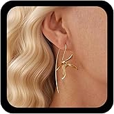 Allereyae Boho Iris Flower Earrings Long Floral Drop Earrings Gold Metal Flower Dangle Earring Floral Ear Threader Earring Minimalist Petal Jewelry for Women