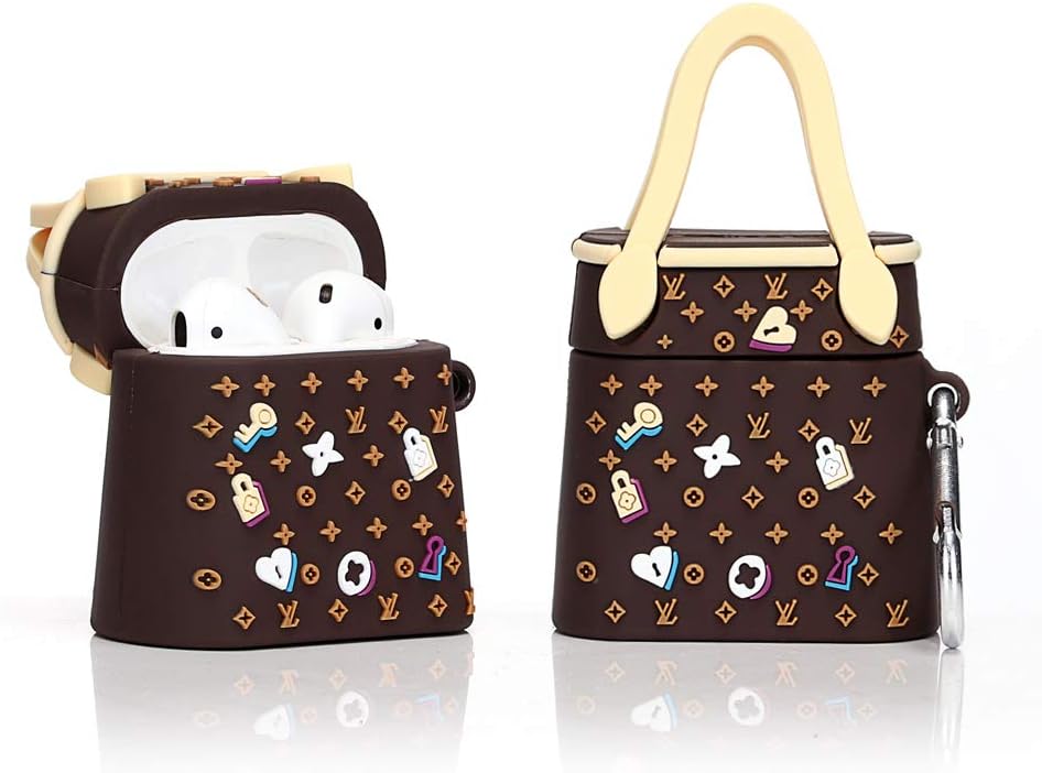 LKDEPO 3D Airpods Case Covers with Keychain, Funny Cute Backpack Skin Design Hard Silicone Cartoon Air pods Cover Compatible for Airpods 1/2 (Stylish Designer Designed for Women's and Girls) -Handbag