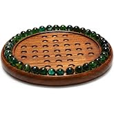 Vriksha Kraft 10 Inch Wooden Solitaire Game, Brainvita Peg Solitaire | Handmade Sheesham Wood, Glass Marbles with Spares, Single Player Board Game for Adults, Strategy Brain Teaser, Gift