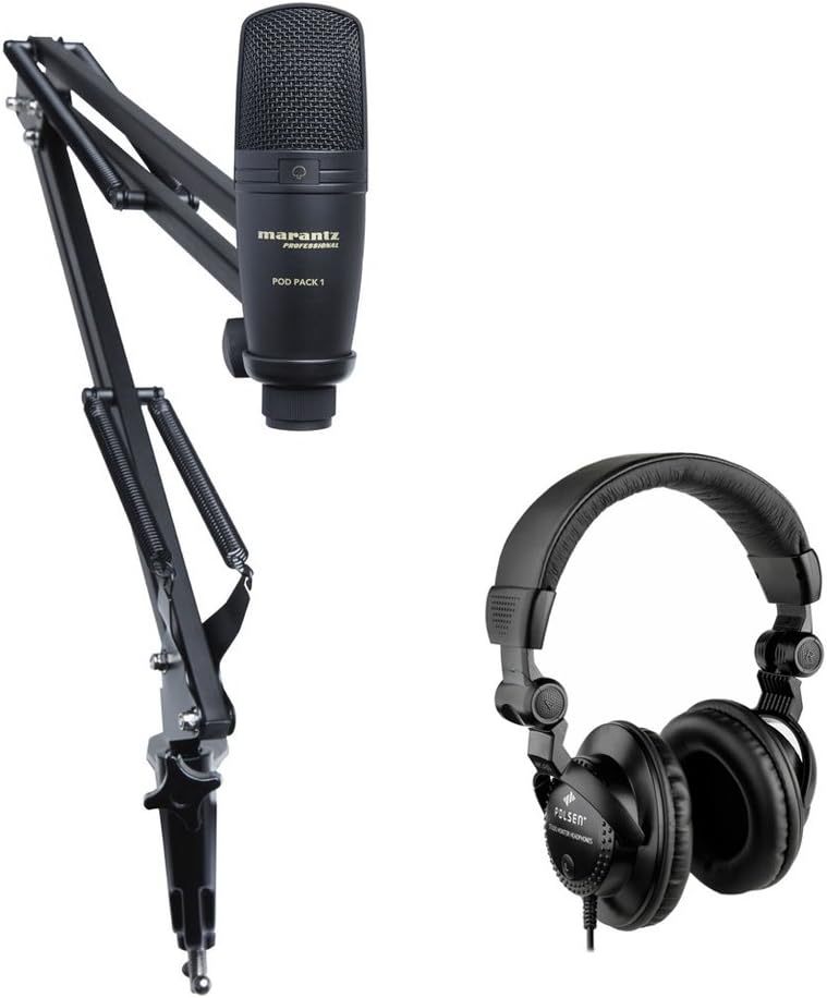 Marantz Professional Pod Pack 1 USB Microphone with Broadcast Stand, Cable Kit & HPC-A30 Studio Monitor Headphones