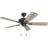 Prominence Home Russwood, 42 Inch Farmhouse Ceiling Fan with No Light, Pull Chain, Three Mounting Options, 5 Dual Finish Blad