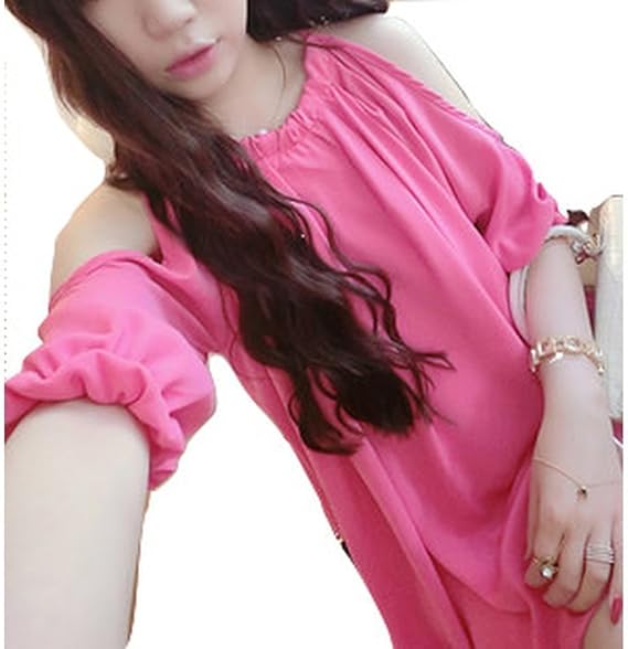 Amazon Co Jp プチプライム Petit Prime ワンピース レディース 春 夏 チュニック 肩あき オフショルダー ラウンドネック シフォン バルーンスカート トレンド ペールトーン パステル ミニ丈 デート パーティー きれいめ 結婚式 二次会 全4色展開 ピンク Free