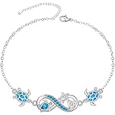 Fenthring Turtle Anklets for Women Turtle Ankle Bracelet Blue Opal Sea Sterling Silver Infinity Wave Ocean Beach Summer Jewelry Mothers Day Gifts
