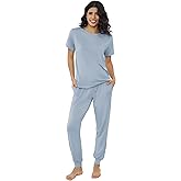 Joyaria Bamboo Viscose Pajamas Women Ultra Soft Short Sleeve Jogger Pants Pjs Set Cooling Sleepwear