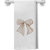 Kemingni Beige Coquette Bow Kitchen Towels, Preppy Hand Towels for Bathroom, Preppy Coquette Girly Bathroom Decor, Coquette Bow Decorative Dish Towels Tea Towels for Kitchen, 16x24 Inches
