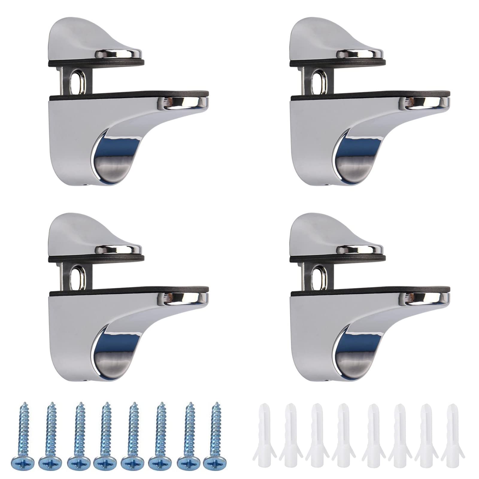 Glass Shelf Bracket, Duckbill Clip Shelf Bracket, 4PCS Adjustable Wood/Glass Shelf Bracket for 2-23mm Thickness Shelf Glass Shelf