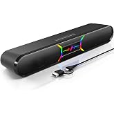 Desktop Computer Speakers 10W Stereo Soundbar with USB Audio &amp; Bluetooth | Dual bass reflex delivers deeper bass with compact design and 6 RGB modes for gaming, movies, music, and daily use.
