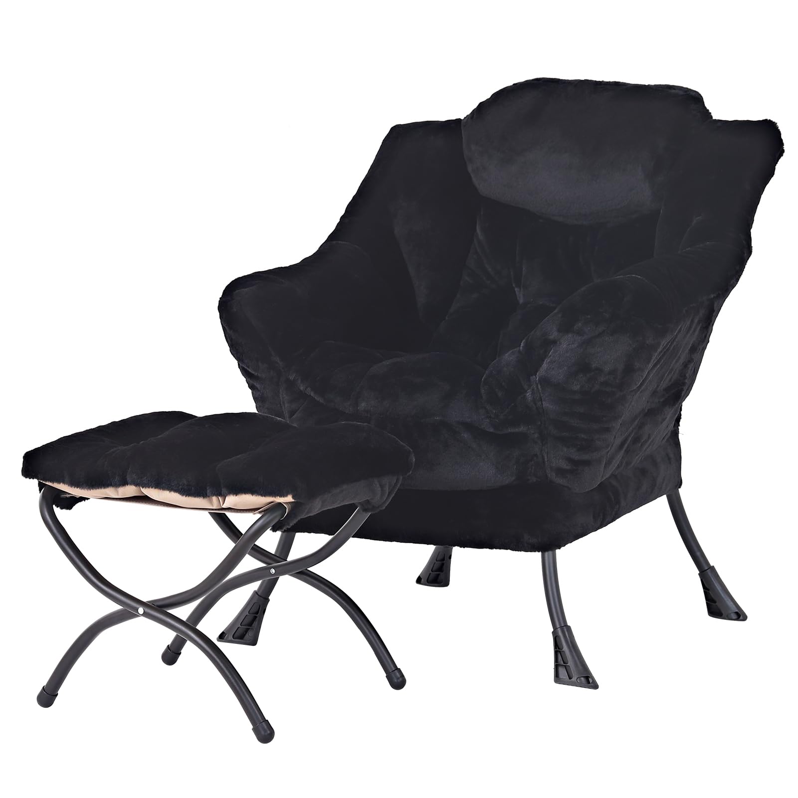 Tiita Lazy Chair with Ottoman, Black Modern Large Accent Chair, Comfy Leisure Sofa Armchair with Ottoman, Reading Chair with Footrest for Bedroom, Living Room, Dorm Rooms, Plush Black Image