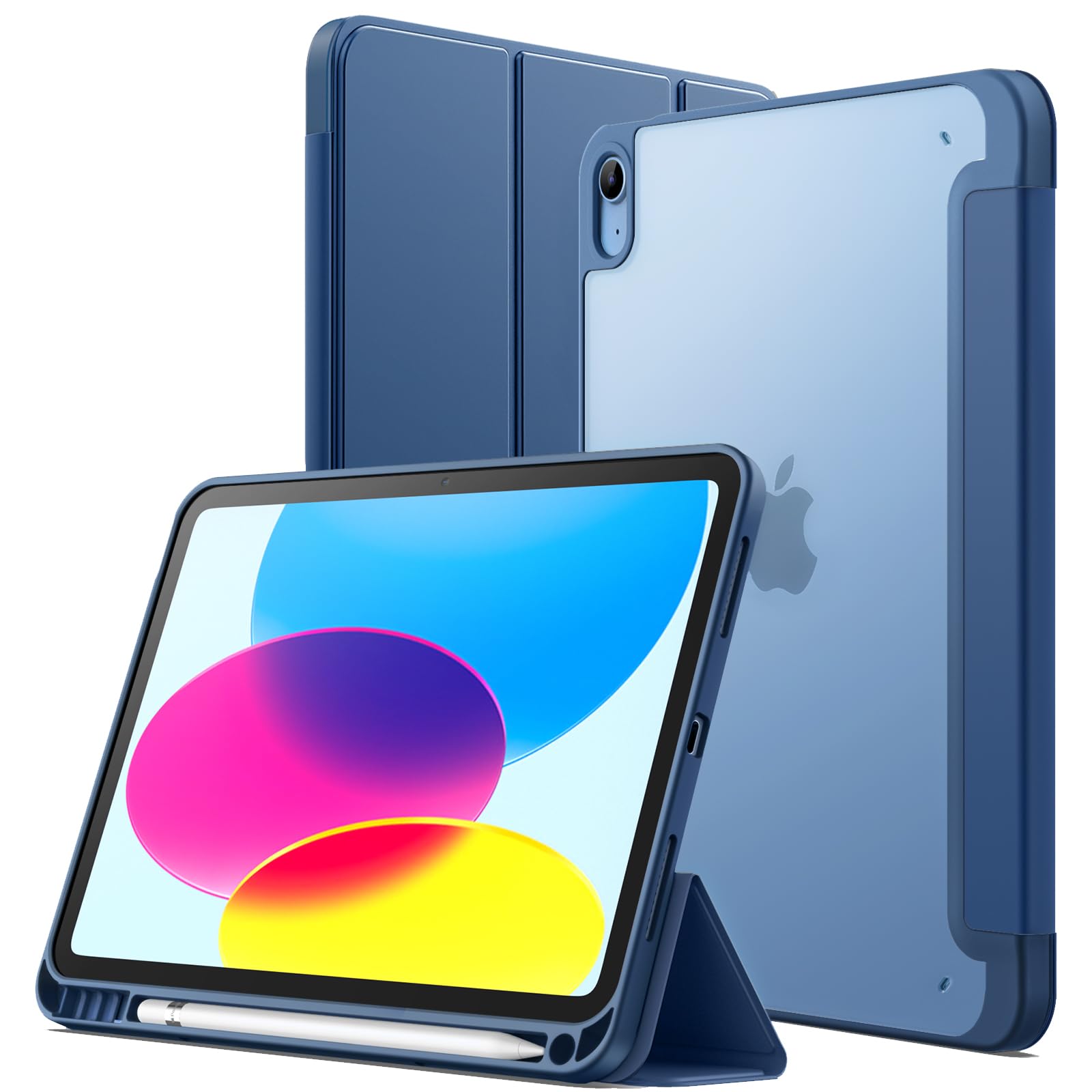 JETech Matte Case for iPad (A16) 11th/10th Generation (2025/2022) with Pencil Holder, Frosted Translucent Back Slim Stand Protective Tablet Cover (Navy) — image 1