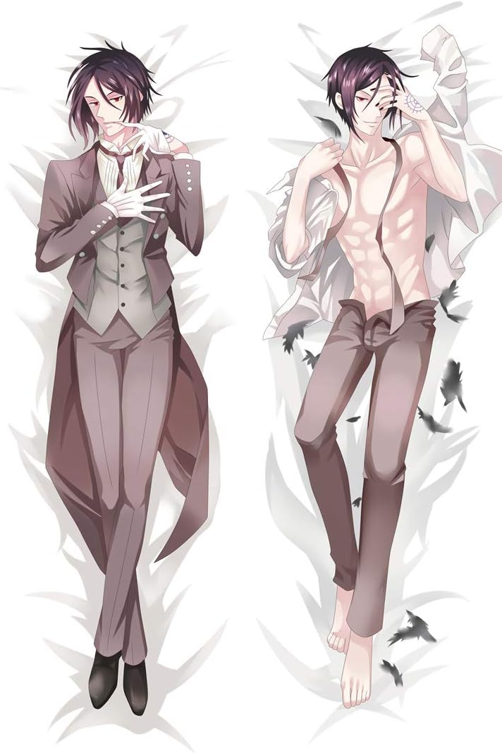 F Zonn Sebastian Michaelis - Kuroshitsuji Black Butler Male Anime Darling Hugs Covered Zipper Body Pillow Case, Soft Cover Double Sided Throw 2 Way Tricot Pillowcases 180x60cm(70.87in x 23.6in)