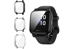 Suoman 3-Pack for Garmin Venu Sq/Venu Sq Music Smartwatch Screen Protector Case, High Definition Clear Screen Protector, Full Coverage Protective TPU Bumper Cover - Black+Silver+Clear