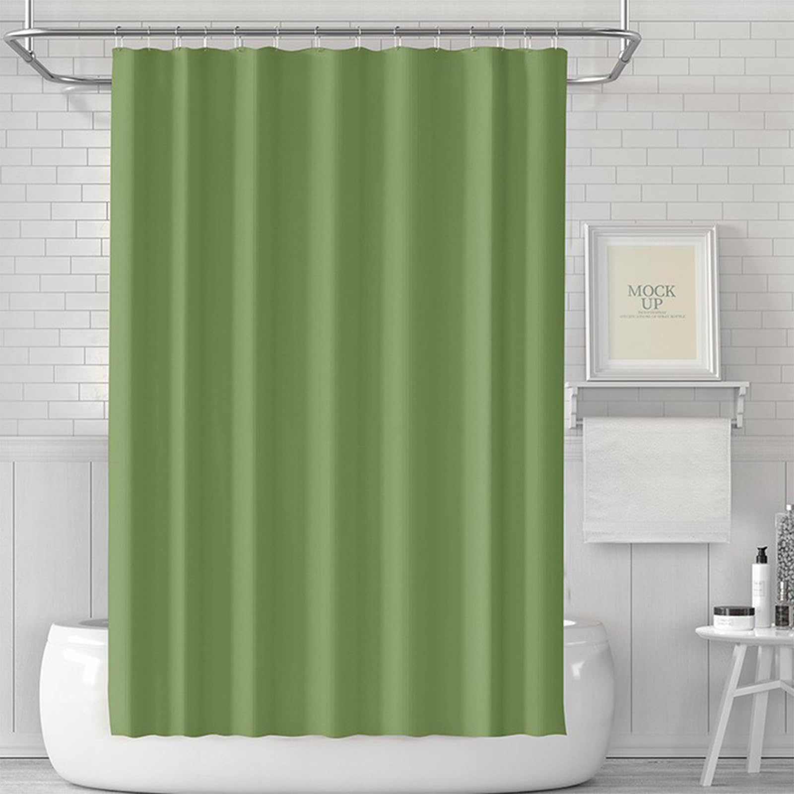 ECO Shower Curtain 180x180cm, Solid Green PEVA Waterproof Heavy Duty With 3 Magnets, 12 Plastic Hooks, Mould Proof Quick-Drying Washable Bathroom Curtain for Home Decor